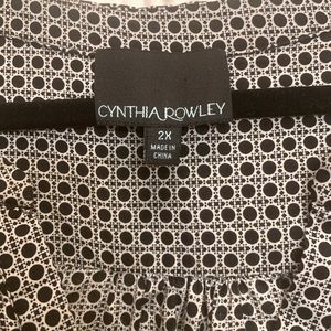 Cynthia Rowley Split-Neck Black & White Blouse 2X